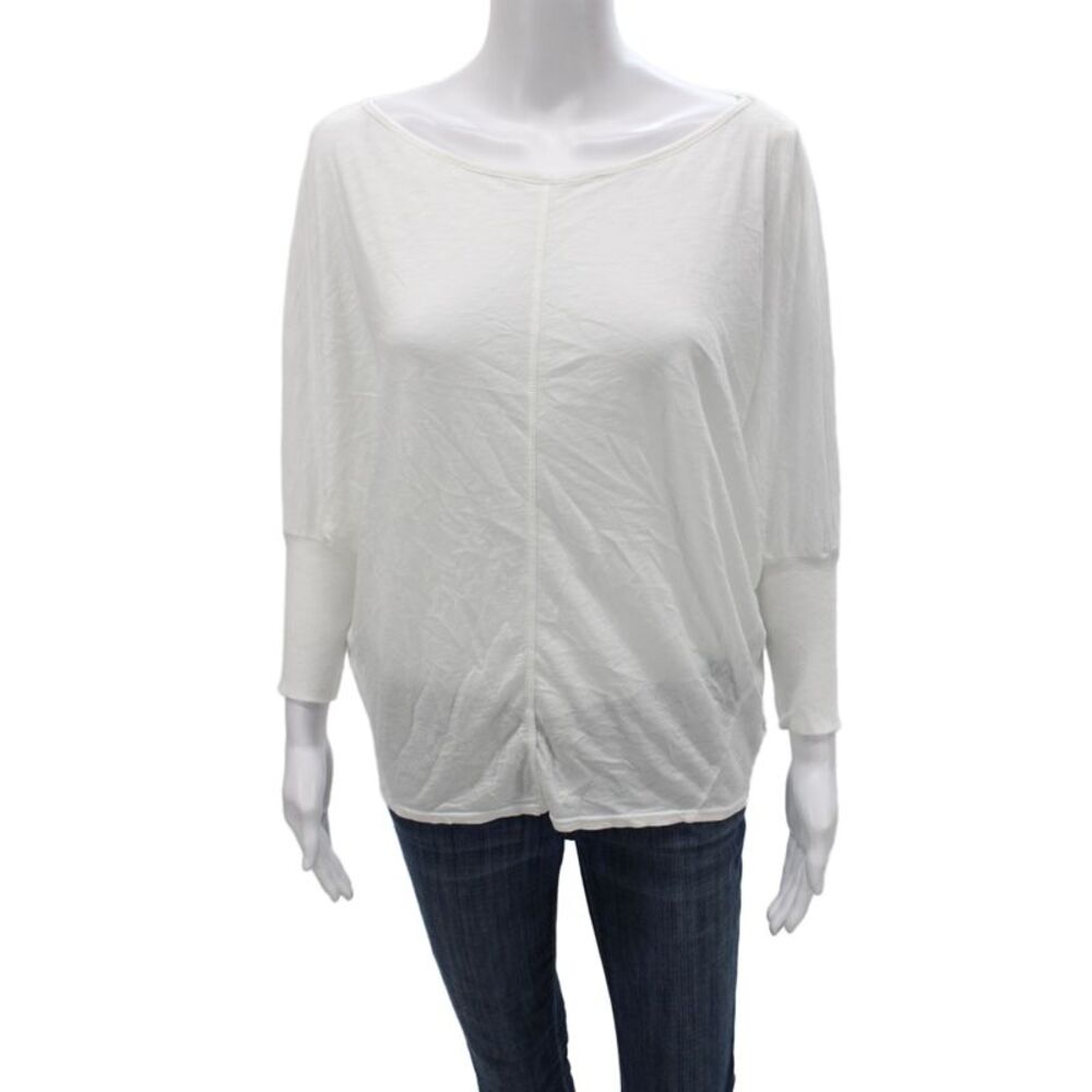 Velvet Womens Basic Boat Neck Cotton T-Shirt 3/4 Sleeve White Vintage Size XS